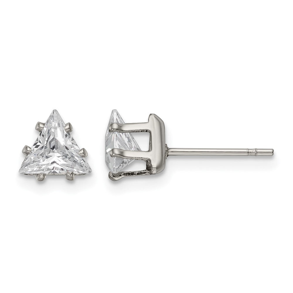 Chisel Stainless Steel Polished 6mm Triangle CZ Stud Post Earrings, 6.37 x 6.66 mm