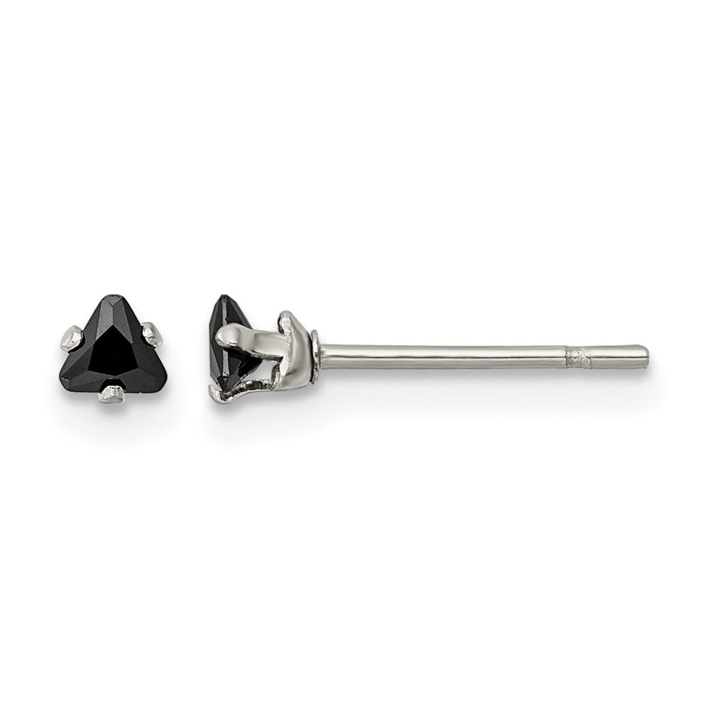 Chisel Stainless Steel Polished 3mm Black Triangle CZ Stud Post Earrings, 3.51 x 3.42 mm