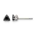 Chisel Stainless Steel Polished 4mm Black Triangle CZ Stud Post Earrings, 4.36 x 4.49 mm