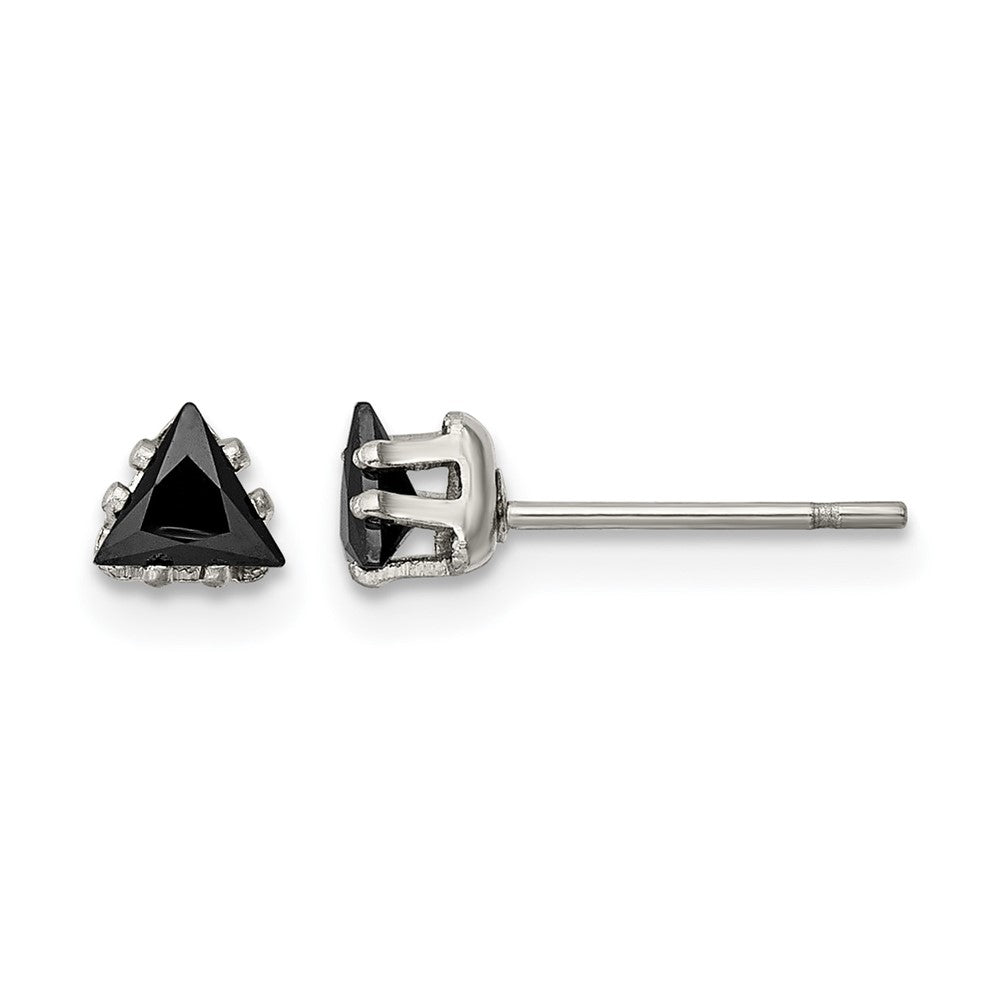 Chisel Stainless Steel Polished 4mm Black Triangle CZ Stud Post Earrings, 4.36 x 4.49 mm