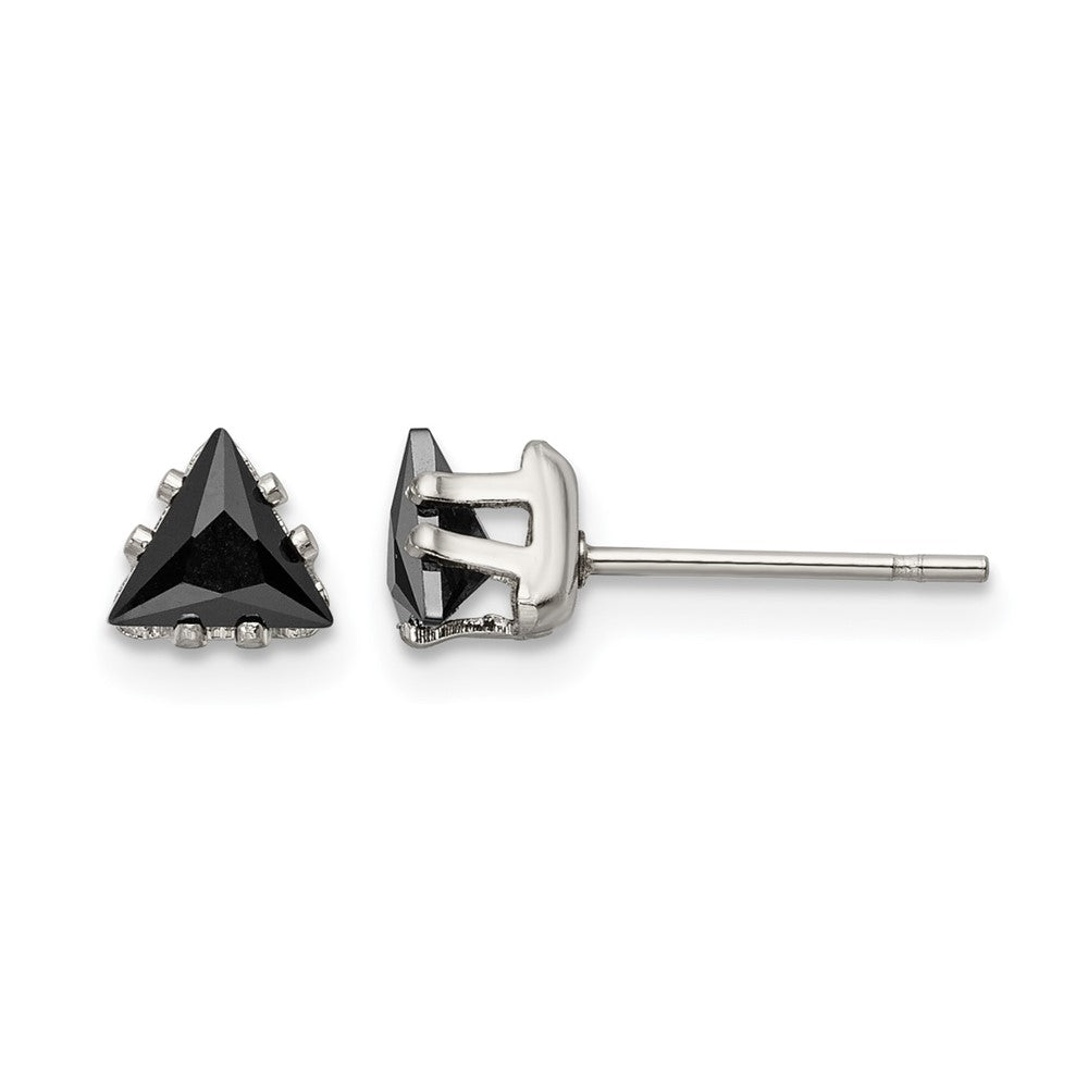 Chisel Stainless Steel Polished 5mm Black Triangle CZ Stud Post Earrings, 5.3 x 5.61 mm