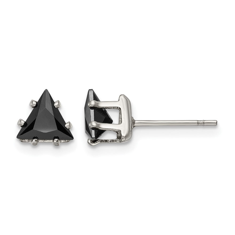 Chisel Stainless Steel Polished 6mm Black Triangle CZ Stud Post Earrings, 6.62 x 6.81 mm