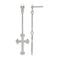 Stainless Steel Polished Cross Post Dangle Earrings, 57.76 x 15.47 mm