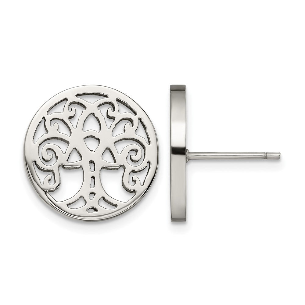 Chisel Stainless Steel Polished Tree of Life Post Earrings, 15.92 x 15.9 mm