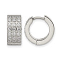 Chisel Stainless Steel Polished with 3 Rows of CZ 2.4mm Hinged Hoop Earrings, 13.4 x 14.88 mm