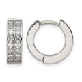 Chisel Stainless Steel Polished with 2 Rows of CZ 2.3mm Hinged Hoop Earrings, 13.47 x 14.55 mm