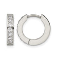 Chisel Stainless Steel Polished with 1 Row of CZ 2.3mm Hinged Hoop Earrings, 13.4 x 14.9 mm