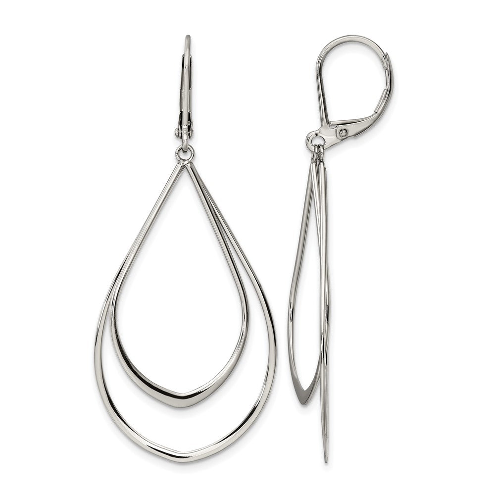 Chisel Stainless Steel Polished Double Teardrop Dangle Leverback Earrings, 56.67 x 23.63 mm