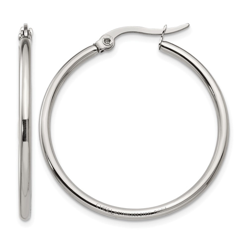 Chisel Stainless Steel Polished 32.5mm Diameter 2mm Hoop Earrings, 30 x 32.5 mm