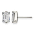 Chisel Stainless Steel Polished Rectangle CZ Post Earrings, 10.21 x 5.99 mm