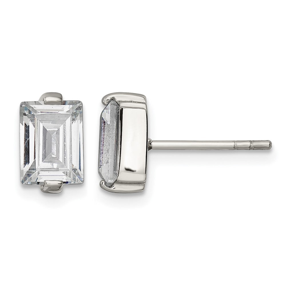 Chisel Stainless Steel Polished Rectangle CZ Post Earrings, 10.21 x 5.99 mm