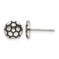 Chisel Stainless Steel Antiqued and Polished Soccer Ball Post Earrings, 9.22 x 9.07 mm