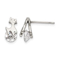 Chisel Stainless Steel Polished Cat with CZ Post Earrings, 12.23 x 5.89 mm