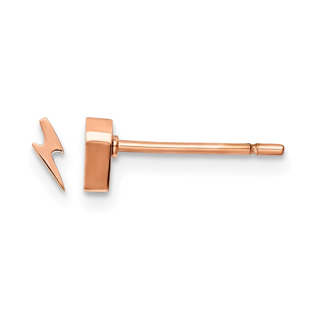 Chisel Stainless Steel Polished Rose IP-plated Lightning Bolt Post Earrings, 5.34 x 2.04 mm