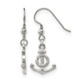 Stainless Steel Polished Anchor Dangle Shepherd Hook Earrings, 33.02 x 13.51 mm
