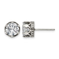 Chisel Stainless Steel Antiqued and Polished CZ Crown Post Earrings, 9.05 x 9.17 mm