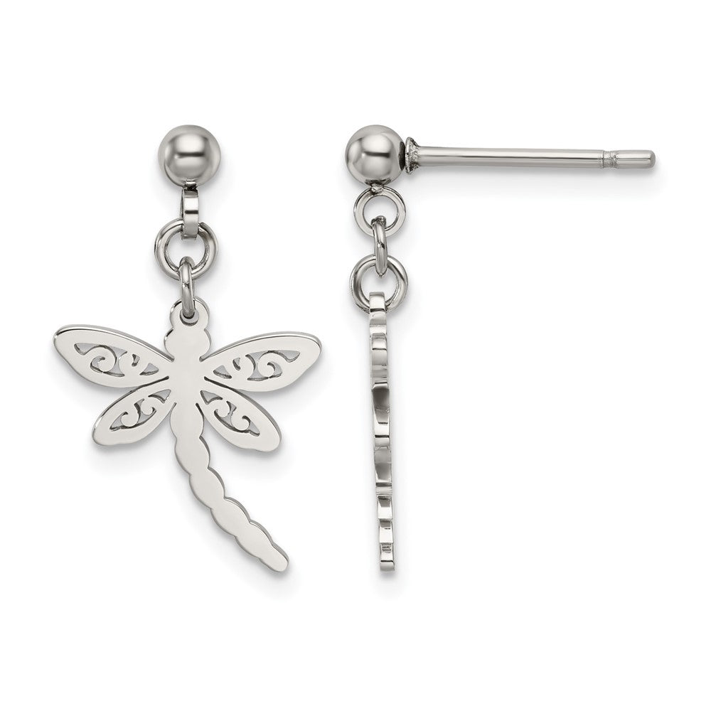 Chisel Stainless Steel Polished Dragonfly Post Dangle Earrings, 23.95 x 15.21 mm