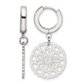 Chisel Stainless Steel Polished Flower Dangle Hinged Hoop Earrings, 36.32 x 13.3 mm