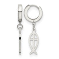 Chisel Stainless Steel Polished Ichthus Hinged Hoop Dangle Earrings, 36.97 x 13.36 mm
