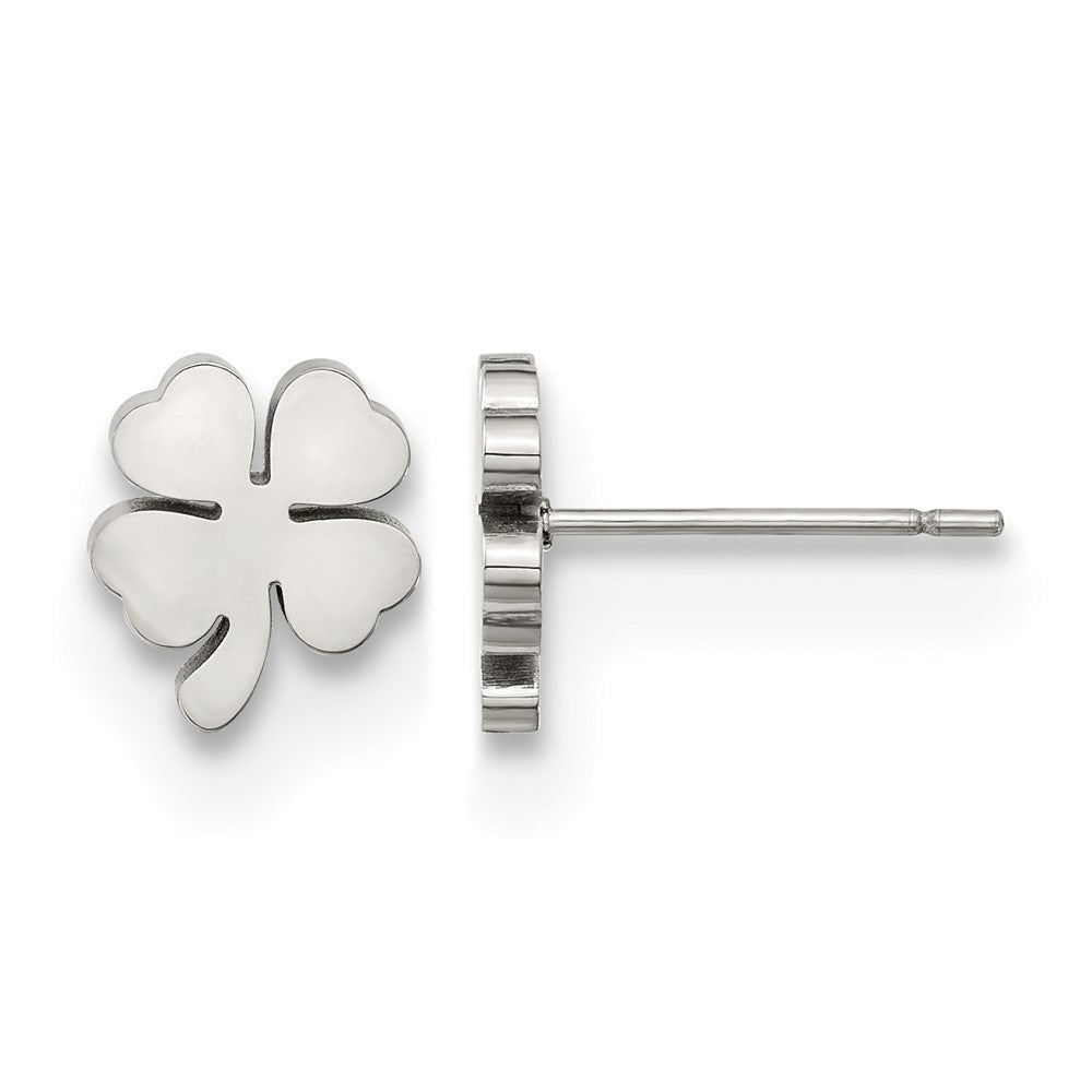 Chisel Stainless Steel Polished Four Leaf Clover Post Earrings, 9.77 x 9.77 mm