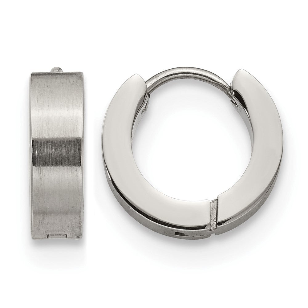 Chisel Stainless Steel Brushed and Polished 4mm Hinged Hoop Earrings, 13 x 13 mm