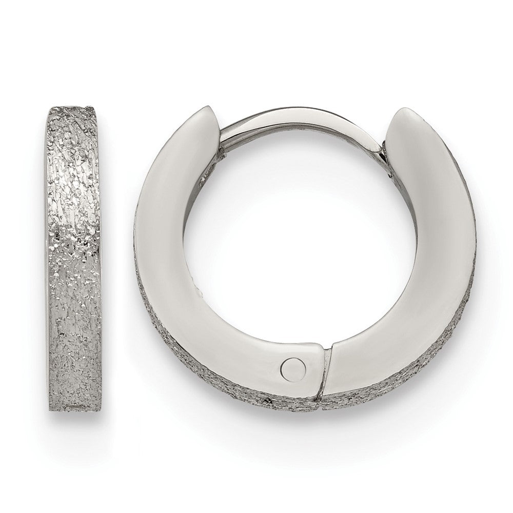 Chisel Stainless Steel Polished and Sandblasted 2mm Hinged Hoop Earrings, 13 x 13 mm