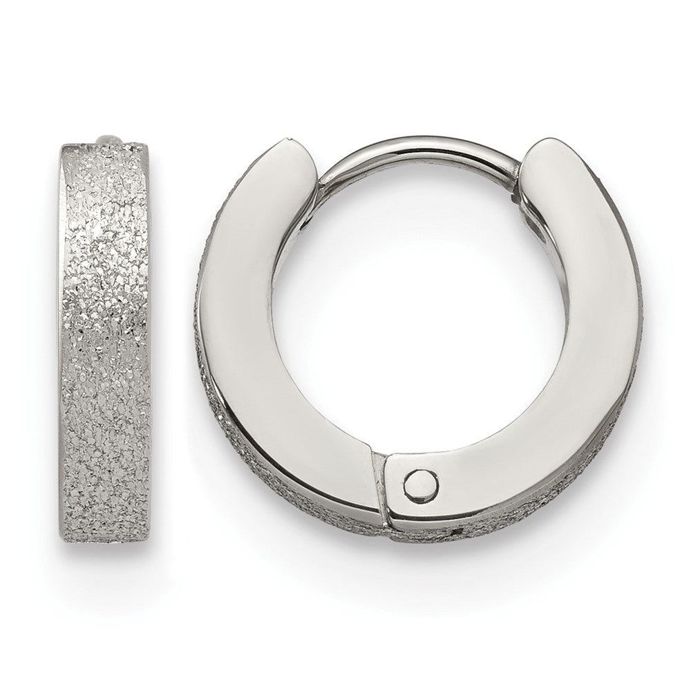 Chisel Stainless Steel Polished and Sandblasted 3mm Hinged Hoop Earrings, 13 x 13 mm