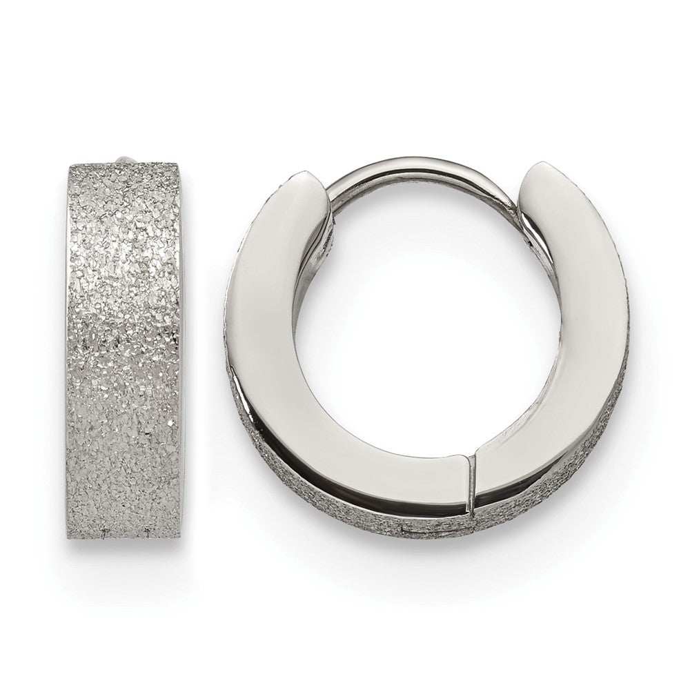 Chisel Stainless Steel Polished and Sandblasted 4mm Hinged Hoop Earrings, 13 x 13 mm