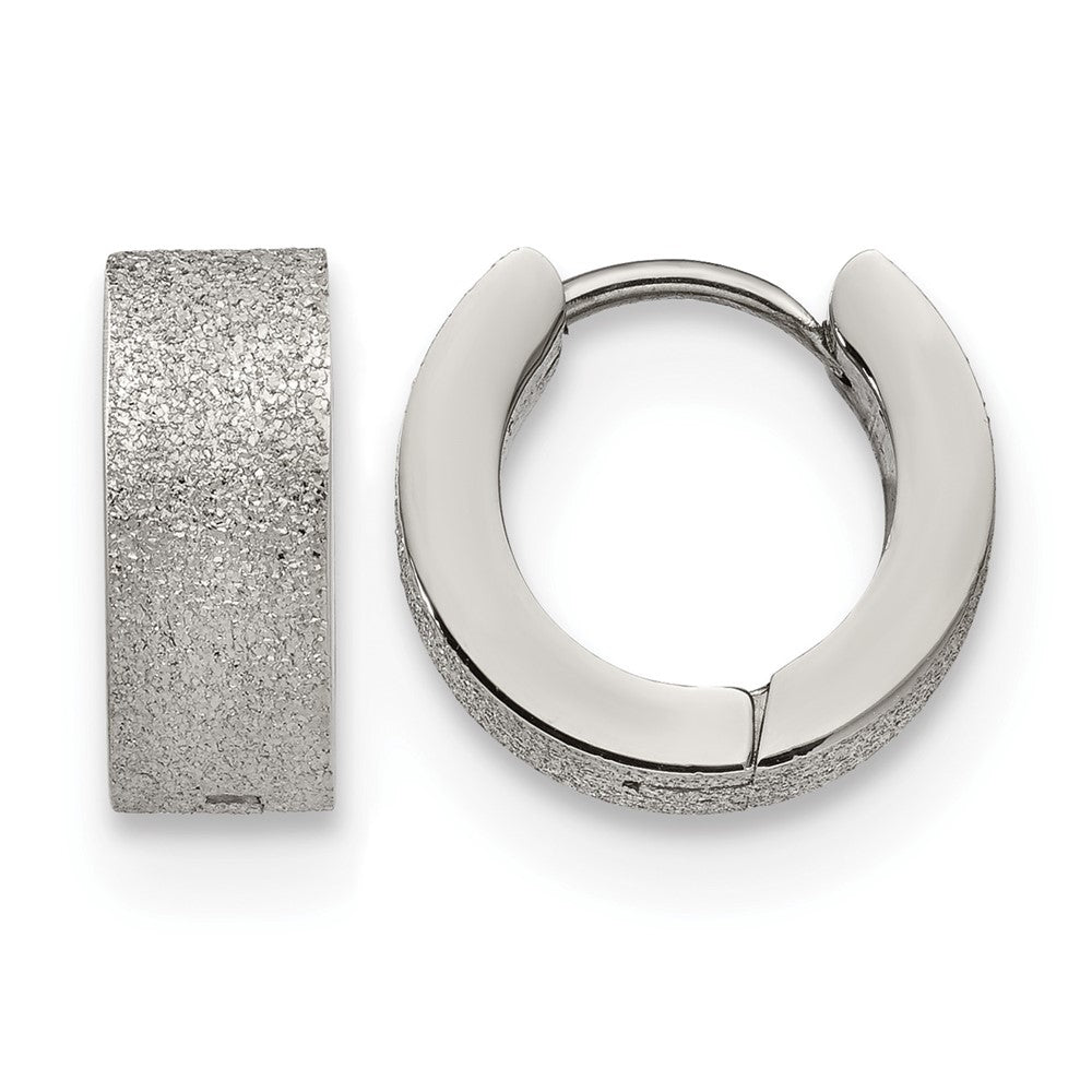 Chisel Stainless Steel Polished and Sandblasted 5mm Hinged Hoop Earrings, 13 x 13 mm