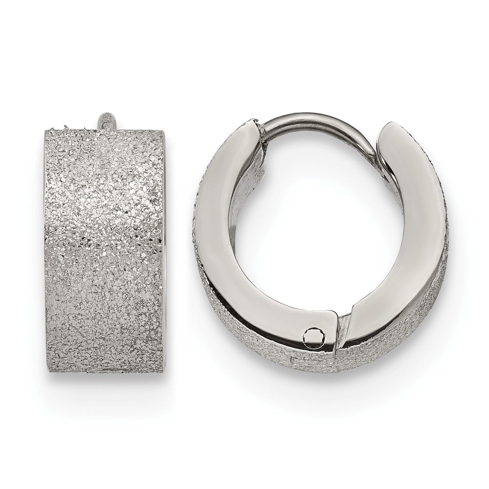 Chisel Stainless Steel Polished and Sandblasted 6mm Hinged Hoop Earrings, 13 x 13 mm