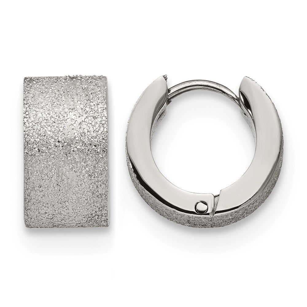 Chisel Stainless Steel Polished and Sandblasted 7mm Hinged Hoop Earrings, 13 x 13 mm