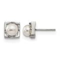 Chisel Stainless Steel Polished Simulated Pearl Square Post Earrings, 7.6 x 2.4 mm