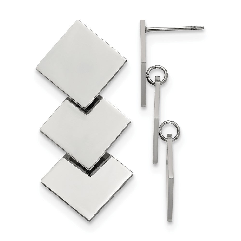 Chisel Stainless Steel Polished Squares Post Dangle Earrings, 36.9 x 1 mm