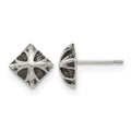 Stainless Steel Antiqued and Polished Post Earrings, 8.3 x 3.2 mm