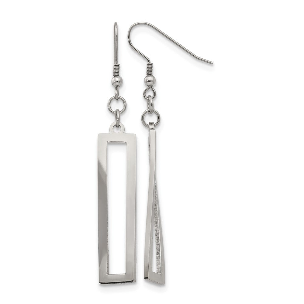 Chisel Stainless Steel Polished Twisted Rectangle Dangle Shepherd Hook Earrings, 38.7 x 1.6 mm