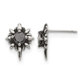 Chisel Stainless Steel Antiqued and Polished with Black CZ Post Earrings, 15.2 x 3.5 mm
