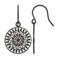 Stainless Steel Polished Black IP-plated Laser Cut Shepherd Hook Earrings, 24.1 x 20.1 mm