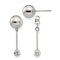 Stainless Steel Polished w/Preciosa Crystal Front/Back Post Dangle, 9.8 x 22.2 mm