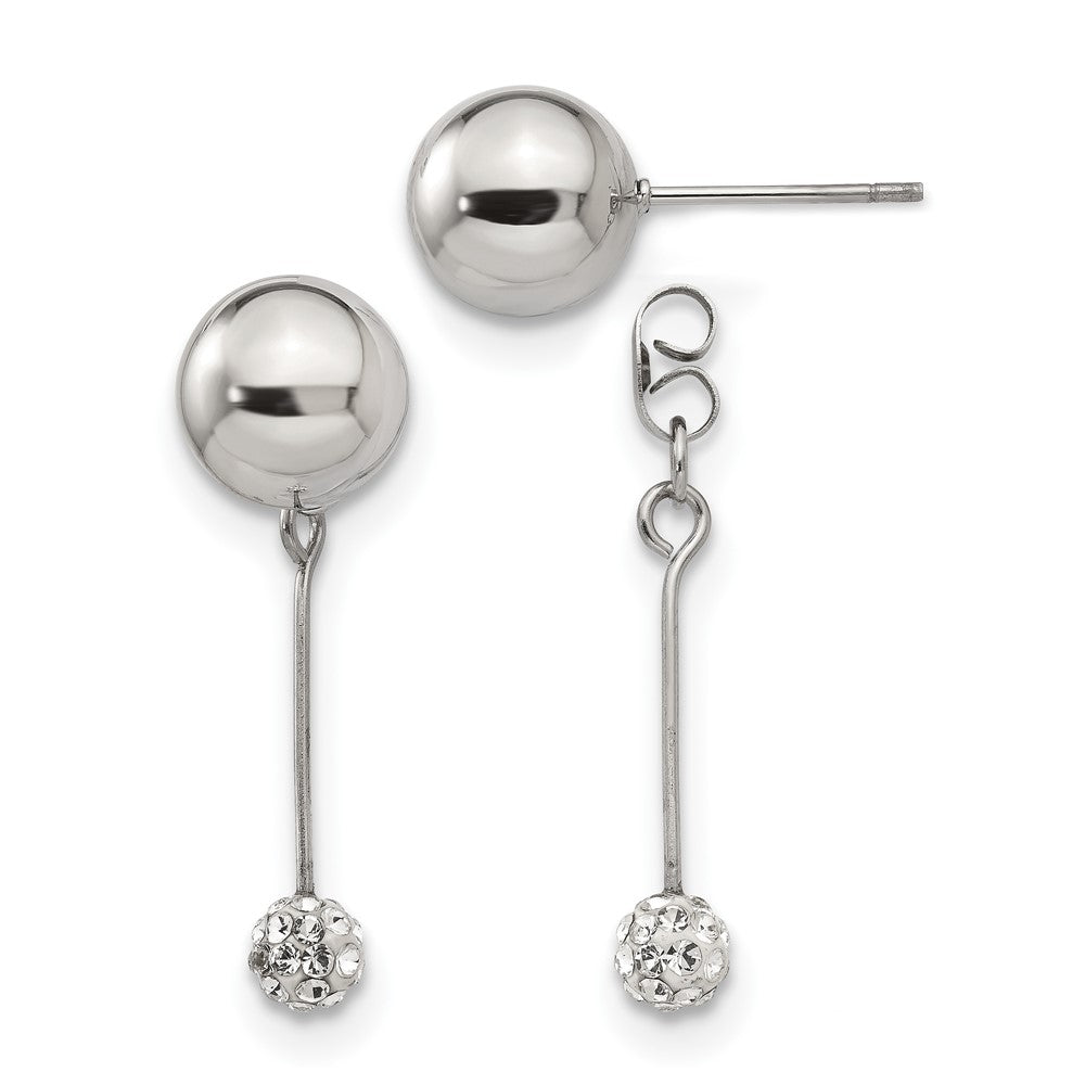 Stainless Steel Polished w/Preciosa Crystal Front/Back Post Dangle, 9.8 x 22.2 mm