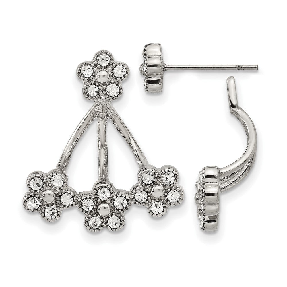 Stainless Steel Polished w/Preciosa Crystal Post w/Jacket Earrings, 19.8 x 2.5 mm