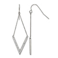 Chisel Stainless Steel Polished with Preciosa Crystal V-shape Dangle Shepherd Hook Earrings, 20.5 x 1.9 mm