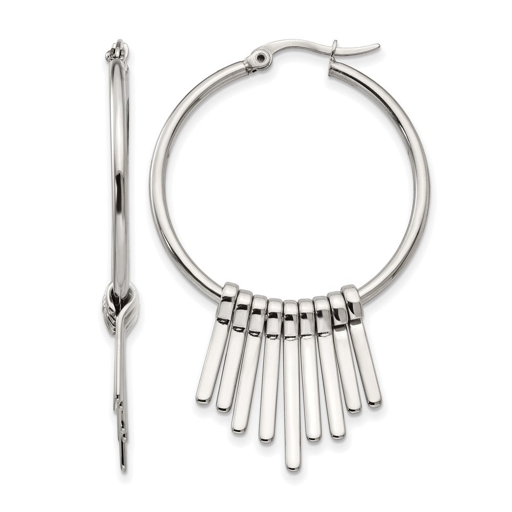 Chisel Stainless Steel Polished with Bar Dangles Hoop Earrings, 53.84 x 33.8 mm