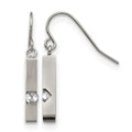 Chisel Stainless Steel Brushed and Polished with CZ Bar Dangle Shepherd Hook Earrings, 20 x 3.9 mm