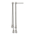 Stainless Steel Polished Beaded Snake Chain Post Dangle Earrings, 59.1 x 0.9 mm