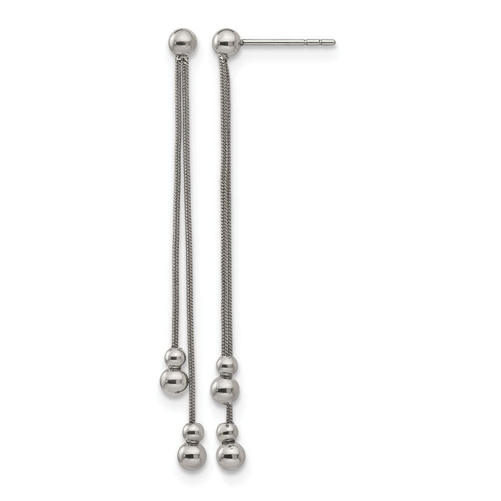 Stainless Steel Polished Beaded Snake Chain Post Dangle Earrings, 59.1 x 0.9 mm