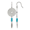 Stainless Steel Polished w/Imit.Turquoise Dreamcatcher Dangle Earrings, 68.23 x 22.15 mm