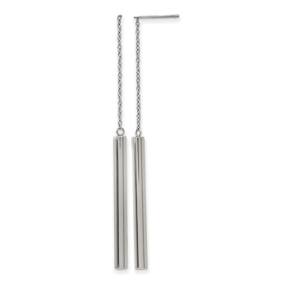 Stainless Steel Polished Bar Post Dangle Earrings, 77.87 x 3.46 mm