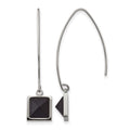 Stainless Steel Polished w/Blk Carbon Fiber Dangle Shepherd Hook Earrings, 35.5 x 10.1 mm