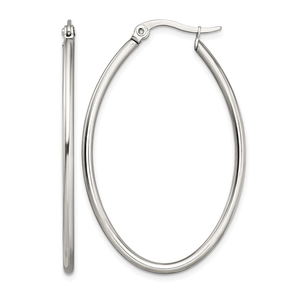 Chisel Stainless Steel Polished 30mm Diameter 2mm Oval Hoop Earrings, 45 x 30 mm