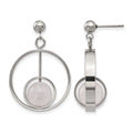 Stainless Steel Polished with Rose Quartz Moveable Post Dangle Earrings, 37.15 x 25.08 mm